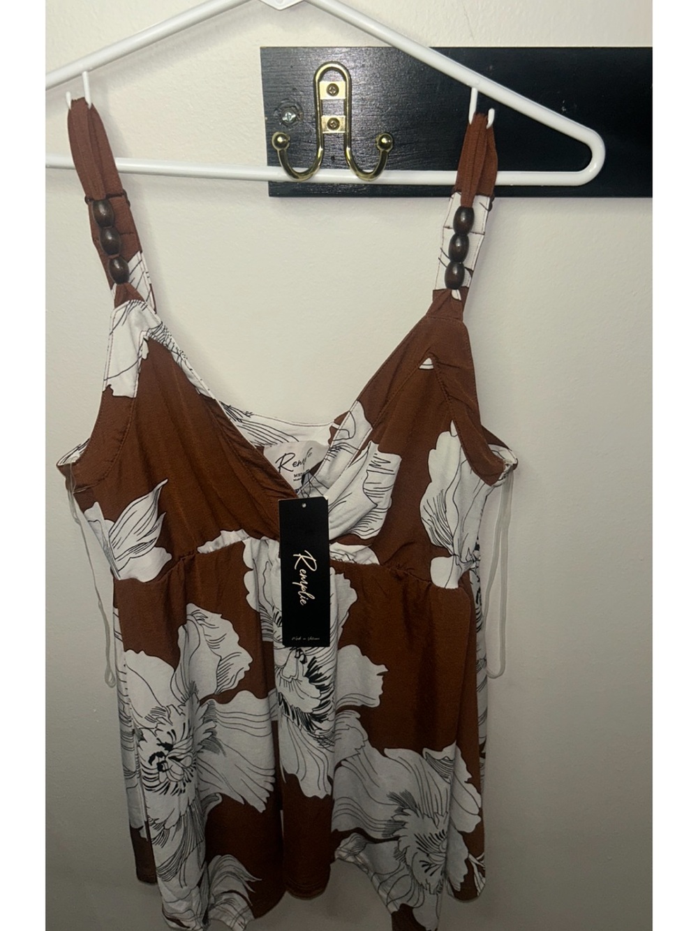 ravel Brown & White Floral Beaded-Strap Cami